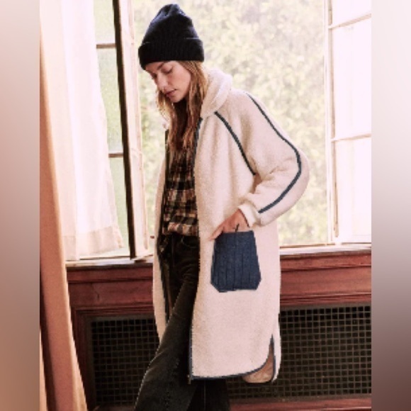 The Great - The Shepherd Coat in Cream Sherpa with Denim Size 1 - Picture 1 of 14